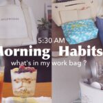 Morning routine, 平日の朝活モーニングルーティン, 5:30起床でモチベーションを上げる方法, 通勤バッグと中身, 英語の勉強, お肌のお手入れ etc…