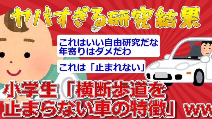 【2ch面白いスレ】小学生「自由研究で横断歩道を止まらない車カスの特徴を調べました」ヤバすぎる研究結果が判明【ゆっくり解説】